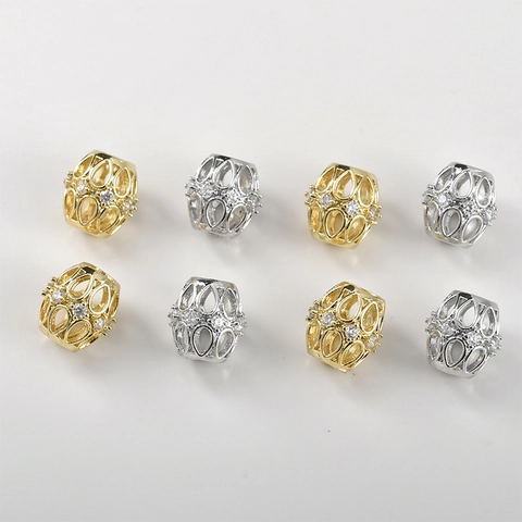 Kupfer Galvanisiert 14k Gold Hohlfassperlen Blumen Design Zirkonia Eingelegt Zwischenperlen DIY Schmuckherstellung Zubehör