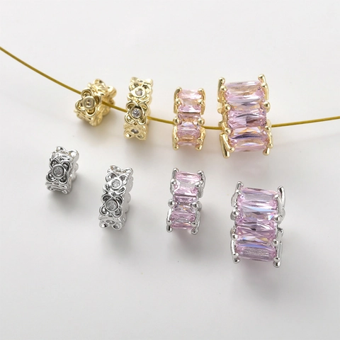 14K Gold Plated Copper Zirconia Flower And Square Spacer Beads For DIY Bracelet Necklace Jewelry Making Handmade Findings