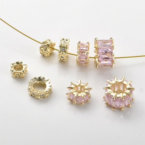 14K Gold Plated Copper Zirconia Flower And Square Spacer Beads For DIY Bracelet Necklace Jewelry Making Handmade Findings