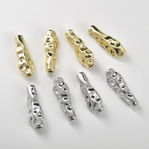 Perline Distanziatrici Lunghe in Rame Placcato Oro 14K per Creazione Gioielli DIY Bracciale Collana Perle in Metallo Martellato Tubo