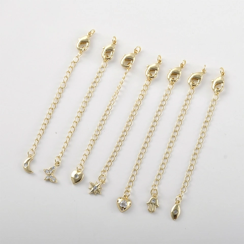 Catena di Estensione in Rame Placcato Oro 14K Con Ciondolo in Zircone e Chiusura a Moschettone per Collane Bracciali Gioielli Fai da Te
