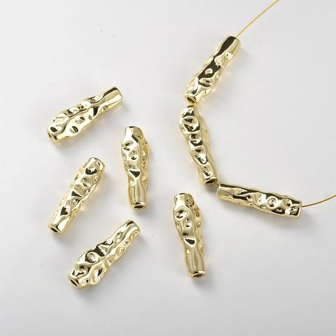 Perline Distanziatrici Lunghe in Rame Placcato Oro 14K per Creazione Gioielli DIY Bracciale Collana Perle in Metallo Martellato Tubo