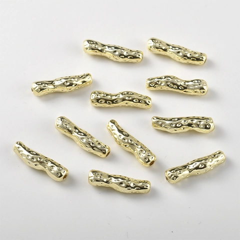 Baroque Hammered Copper Tube Spacer Beads 14K Gold Plated Metal Curved Tube Beads For DIY Bracelet Necklace Earring Jewelry Making Materials