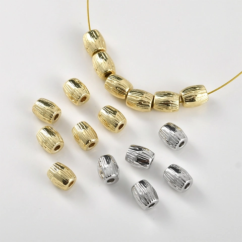 Copper Plated 14K Gold Textured Barrel Spacer Beads For DIY Handmade Necklace Bracelet Earring Jewelry Making Accessories