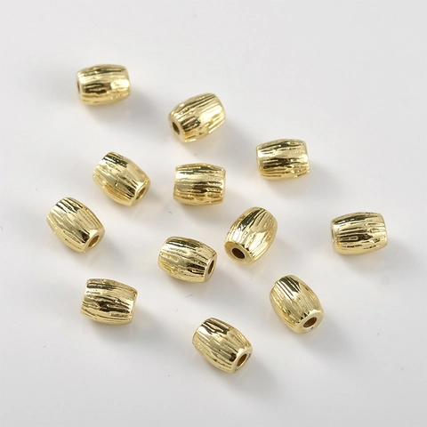 Copper Plated 14K Gold Textured Barrel Spacer Beads For DIY Handmade Necklace Bracelet Earring Jewelry Making Accessories