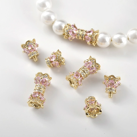Copper 14k Gold Plated Zirconia Rotating Screw Clasp Bowknot Crown DIY Jewelry Findings For Bracelet Necklace Connector