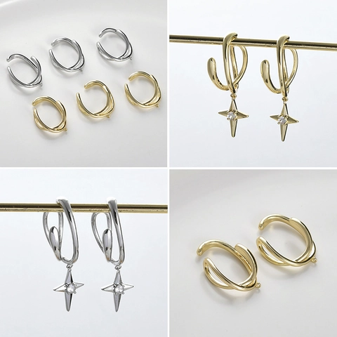 Koper Verguld 14K Goud Zilver Ster Oorklem Met Zirkoon Ster Hanger DIY Handgemaakt Oorbel Accessoire Zilveren Stift