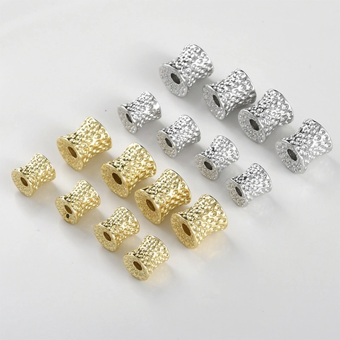 14K Gold Plated Copper Hammered Barrel Spacer Beads Vintage Metal Large Hole Beads For DIY Jewelry Making Bracelet Necklace