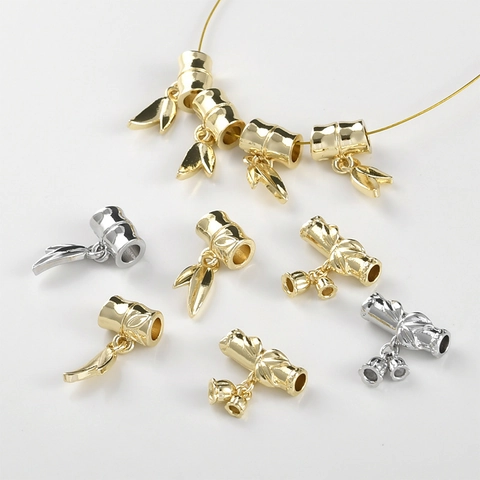 14K Gold Plated Copper Bamboo Joint Lily Of The Valley Charms For DIY Necklace Bracelet Making Chinese Style Plant Pendant Accessories