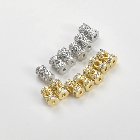 Copper Plated 14k Gold Micro Pave Zirconia Spacer Beads DIY Bracelet Necklace Wheel Barrel Loose Jewelry Making Findings