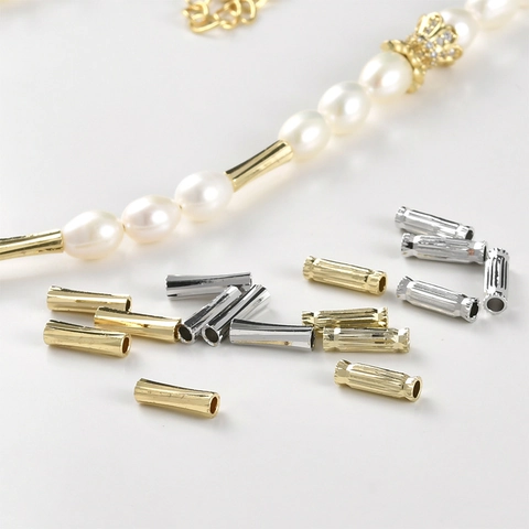 Perline Distanziatrici in Rame Placcato Oro 14K Tubo Lungo a Strisce per Creazione Gioielli Fai da Te Braccialetto Collana