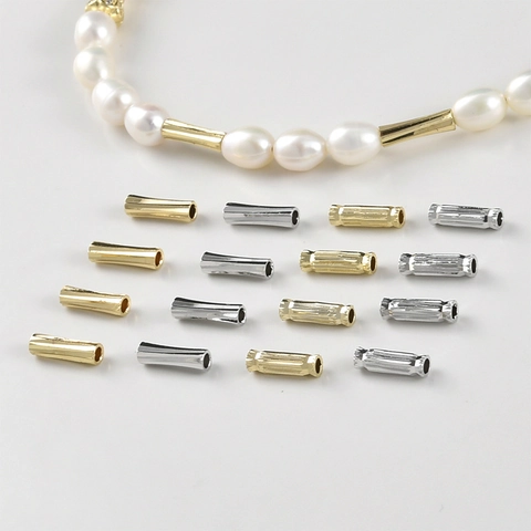 Perline Distanziatrici in Rame Placcato Oro 14K Tubo Lungo a Strisce per Creazione Gioielli Fai da Te Braccialetto Collana