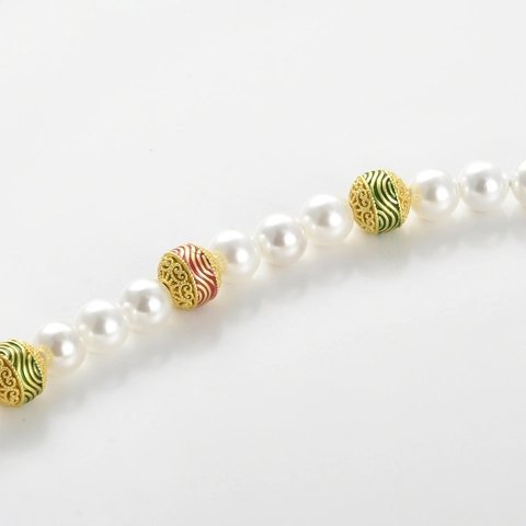 Perles d'Espacement Rondes Creuses en Cuivre Plaqué Or avec Motif de Vagues en Émail pour Fabrication de Bijoux DIY