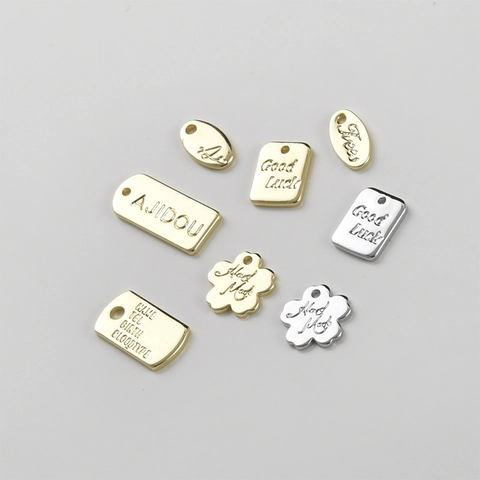 14K Gold Plated Copper Alphabet Flower Heart Shape Metal Pendants For DIY Jewelry Making Findings Engraved Small Tags Charms
