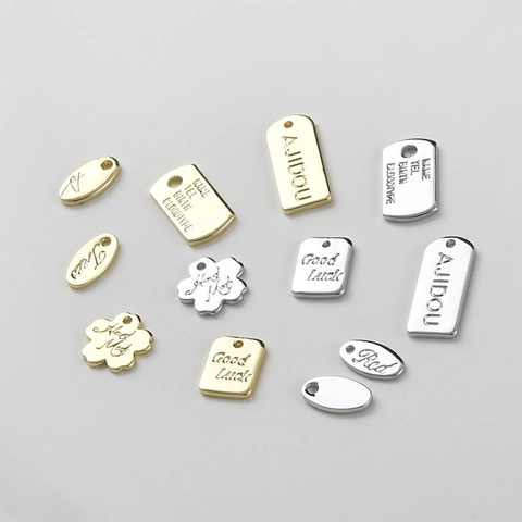14K Gold Plated Copper Alphabet Flower Heart Shape Metal Pendants For DIY Jewelry Making Findings Engraved Small Tags Charms