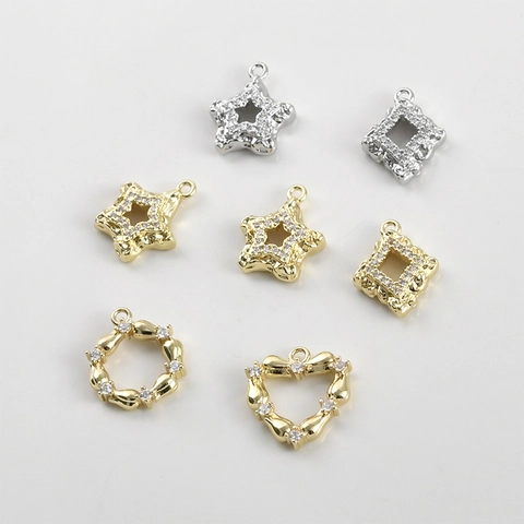 DIY Μενταγιόν από Χαλκό με Επιχρύσωση 14K και Ένθετο Ζιρκόνια Αστέρι Καρδιά Ρόμβος Στρογγυλό Αξεσουάρ Κοσμημάτων για Γυναίκες