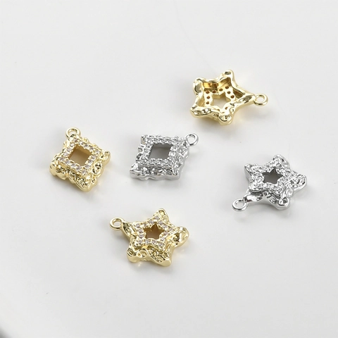 DIY Μενταγιόν από Χαλκό με Επιχρύσωση 14K και Ένθετο Ζιρκόνια Αστέρι Καρδιά Ρόμβος Στρογγυλό Αξεσουάρ Κοσμημάτων για Γυναίκες