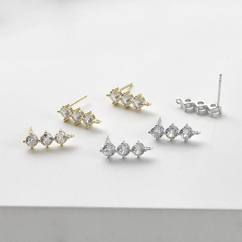 Perni per Orecchini in Rame Placcato Oro 14K Argento con Zirconi e Perno in Argento per Creazione Gioielli Fai da Te