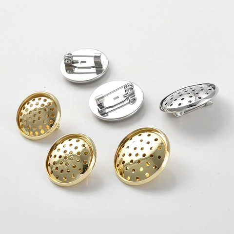 14K Gold Plated Copper Round Perforated Brooch Base Trays DIY Jewelry Making Findings Safety Pin Settings For Handmade Crafts