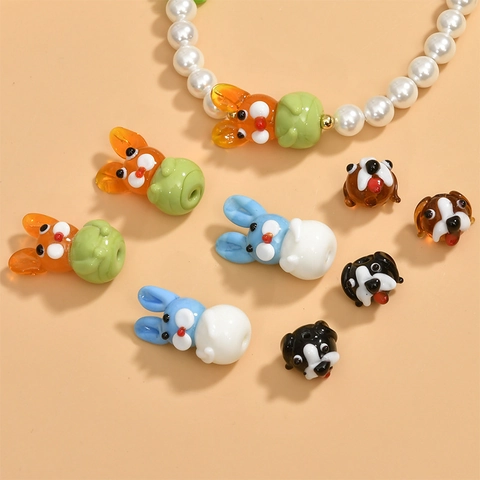 Cute Animal Shape Lampwork Glass Loose Beads Rabbit Dog 3D Spacer Beads For DIY Jewelry Making Bracelet Necklace Accessory