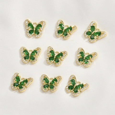 14k Gold Plated Copper Emerald Green Zircon Butterfly Pendant Pendant Only Without Chain For DIY Jewelry Making Accessories