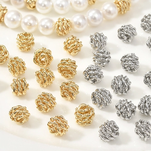 Perline Distanziatrici Rotonde in Rame Placcato Oro 14K con Filo Intrecciato per DIY Bracciale Collana Accessori Gioielli