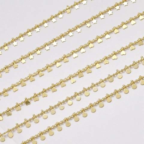 14K Επιχρυσωμένη Χάλκινη Αλυσίδα DIY Με Μενταγιόν Καρδιά Αστέρι Στρογγυλό Για Χειροποίητα Κολιέ Βραχιόλια Κοσμήματα