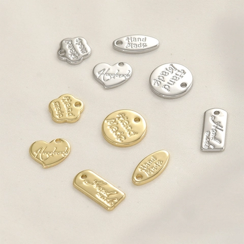 14K Gold Plated Copper Handmade Letter Tag Pendants Oval Heart Flower Round Rectangle Charms For DIY Jewelry Making Accessories