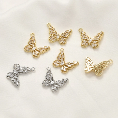 Ciondolo Farfalla Traforata in Zirconia Rame Placcato Oro 14k Argento DIY Charms per Collana Bracciale Orecchini Donna