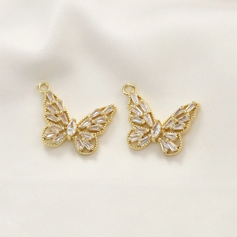 Ciondolo Farfalla Traforata in Zirconia Rame Placcato Oro 14k Argento DIY Charms per Collana Bracciale Orecchini Donna