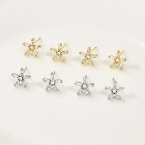 Tiges de Boucles d'Oreilles en Cuivre Plaqué Or 18K Zirconia Fleur Avec Tige Argent Sterling 925 Accessoire Bijoux Femme