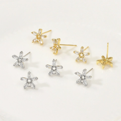 Tiges de Boucles d'Oreilles en Cuivre Plaqué Or 18K Zirconia Fleur Avec Tige Argent Sterling 925 Accessoire Bijoux Femme
