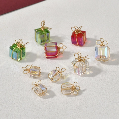 Weihnachtsgeschenkbox Anhänger Aurora Farbe Glas Kristall Handgefertigter Drahtumwickelter Charm Für DIY Halskette Ohrring Schmuckzubehör