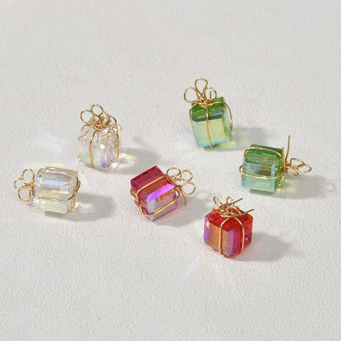 Weihnachtsgeschenkbox Anhänger Aurora Farbe Glas Kristall Handgefertigter Drahtumwickelter Charm Für DIY Halskette Ohrring Schmuckzubehör