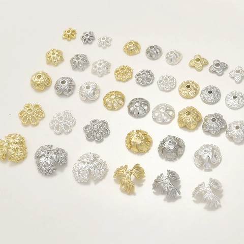 Rame Placcato Oro 14K Argento Cappucci per Perline Fiocco di Neve Fiore a Quattro Foglie Distanziatori DIY Accessori per Gioielli Bracciale Collana Fatto a Mano