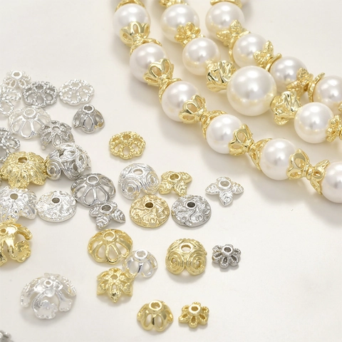 Rame Placcato Oro 14K Argento Cappucci per Perline Fiocco di Neve Fiore a Quattro Foglie Distanziatori DIY Accessori per Gioielli Bracciale Collana Fatto a Mano