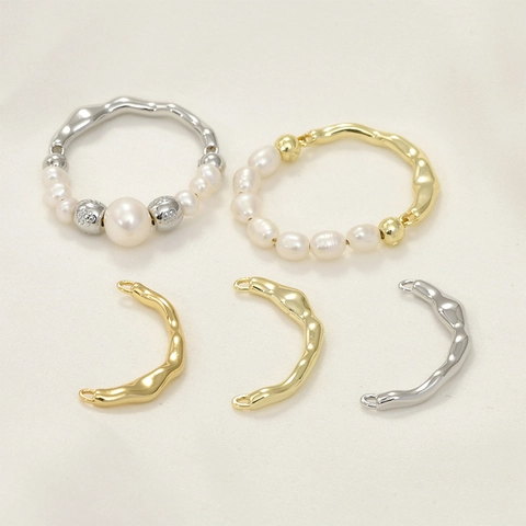 Textured Irregular Wave Open Ring Connector Copper 14K Gold Plated DIY Half Ring Accessories For Pearl Ring Jewelry Making