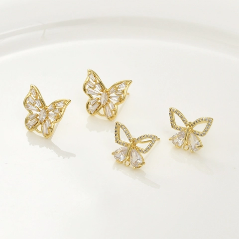 Koper 18K Verguld Zirconia Hol Vlinder Oorbel Accessoires Met Zilveren Oorsteker Voor DIY Sieraden Maken Vrouwen