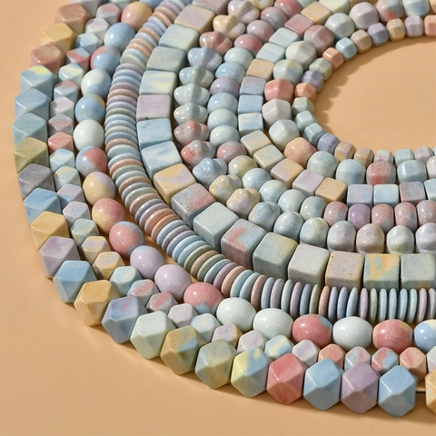 Natural Rainbow Stone Loose Beads For DIY Jewelry Making Mixed Macaron Color Lantern Pumpkin Square Beads For Bracelet Necklace