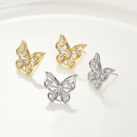 Koper 18K Verguld Zirconia Hol Vlinder Oorbel Accessoires Met Zilveren Oorsteker Voor DIY Sieraden Maken Vrouwen