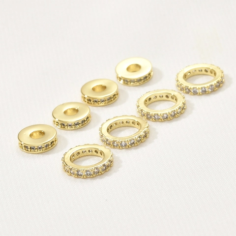 18 Karat Vergoldete Kupfer Rondelle Abstandshalter Perlen Mit Zirkonia Funkelnde Metallperlen Für DIY Armband Halskette Schmuckherstellung Zubehör