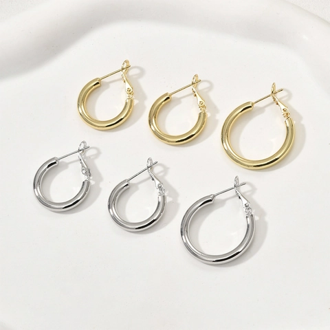 Boucles d'Oreilles Créoles Rondes Minimalistes Cuivre Plaqué Or 14K Avec Tige Argent Sterling 925 Bijoux Femmes