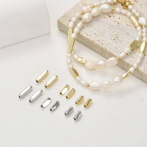 Copper 14K Gold Plated Tube Beads For DIY Jewelry Making Findings Straight Tubular Metal Spacer Beads Connector Accessory