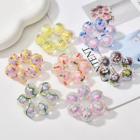 Iridescent Acrylic Round Loose Beads Hand-painted Drip Oil Floral Wave Pattern DIY Jewelry Making Accessories For Bracelet Necklace Earring Craft