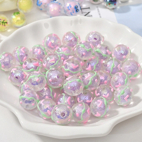 Iridescent Acrylic Round Loose Beads Hand-painted Drip Oil Floral Wave Pattern DIY Jewelry Making Accessories For Bracelet Necklace Earring Craft