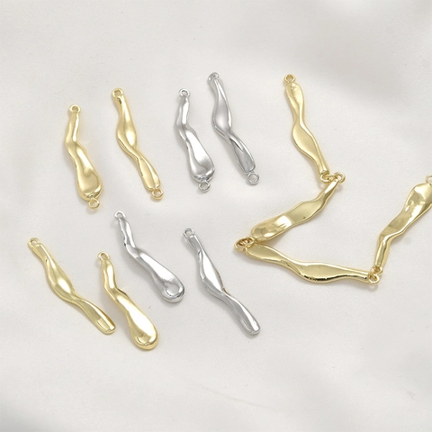 Connettori Pendenti a Barra Ondulata Irregolare in Rame Placcato Oro 14k Per Orecchini Collana Bracciale Fai Da Te Gioielli