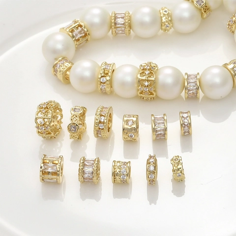14K Gold Plated Copper Zircon Spacer Beads Large Hole Barrel Beads For DIY Handmade Jewelry Making Bracelet Necklace Accessories