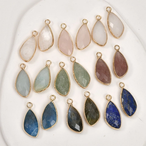 Teardrop Faceted Synthetic Crystal Jade Pendants With Gold Copper Edging DIY Earring Necklace Bracelet Jewelry Accessories