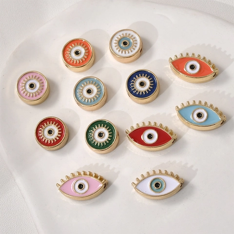 Alloy Drip Oil Evil Eye Round Almond Shape Spacer Beads For DIY Jewelry Making Bracelet Necklace Findings Accessories