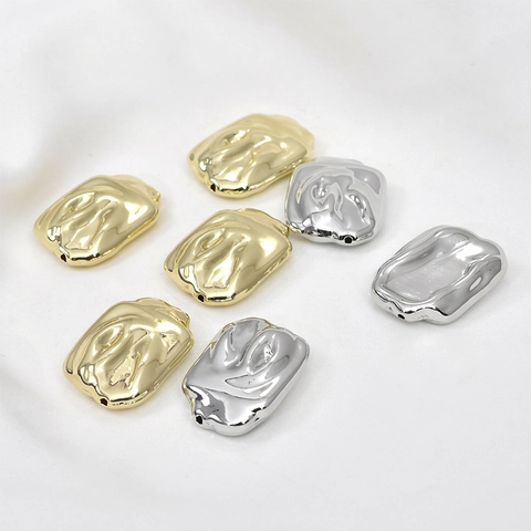 Irregular Flat Rectangular Resin Beads 14K Gold Plated Liquid Metal Texture DIY Jewelry Making Supplies Baroque Style Handmade Craft Supplies